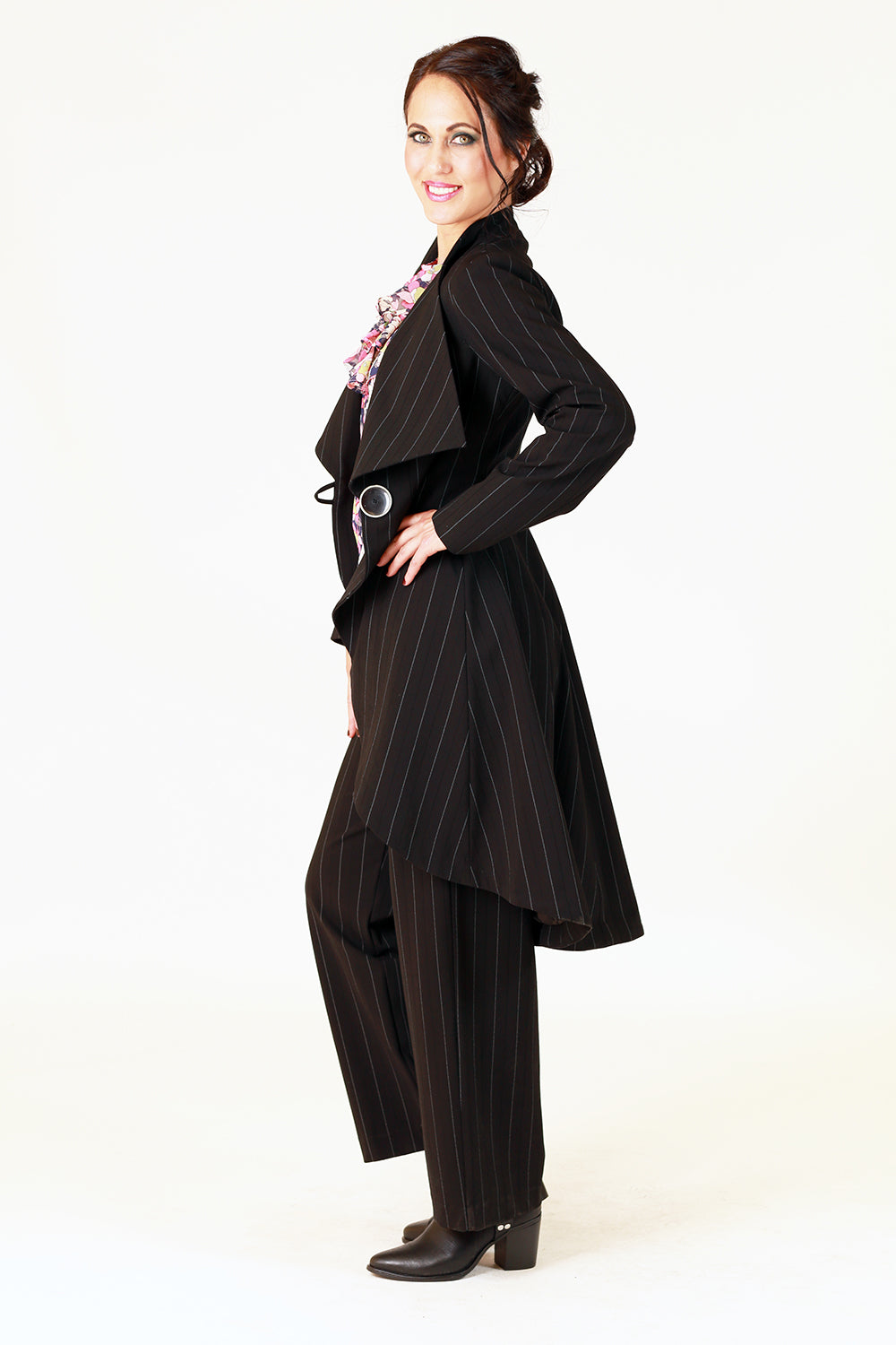 celia celest black pinstripe tailored jacket