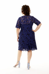 chenielle elle dress in cobalt navy lace, mother of the bride knee length dress