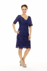 chenielle elle dress in cobalt navy lace, mother of the bride knee length dress