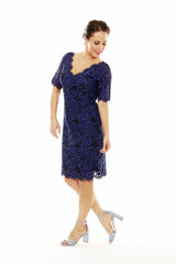 chenielle elle dress in cobalt navy lace, mother of the bride knee length dress