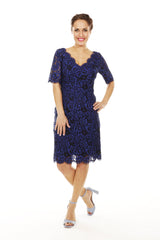 chenielle elle dress in cobalt navy lace, mother of the bride knee length dress