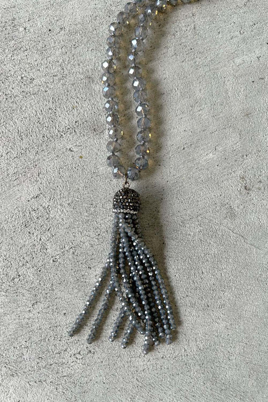 Annah Stretton Crystal Tassel necklace silver