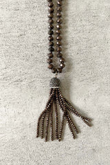 Annah Stretton Crystal Tassel Necklace in slate