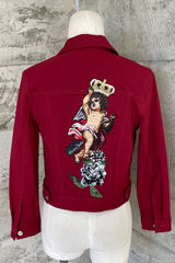 DJ 30th Birthday Bespoke Red Denim Jacket - Size S - Cherub