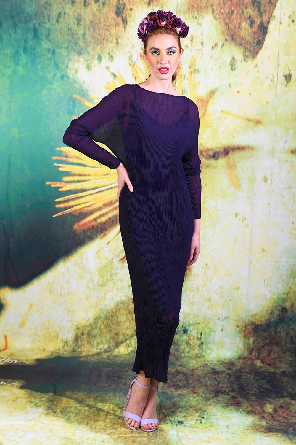 Eva Pleated Dress - Purple - SALE
