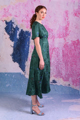 model wearing fabia emerald dress