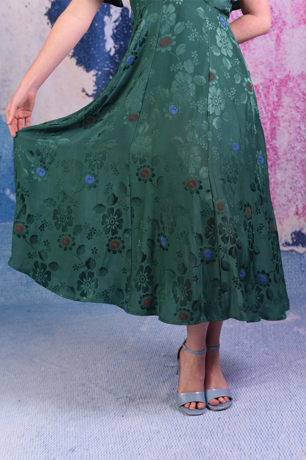 model wearing fabia emerald dress