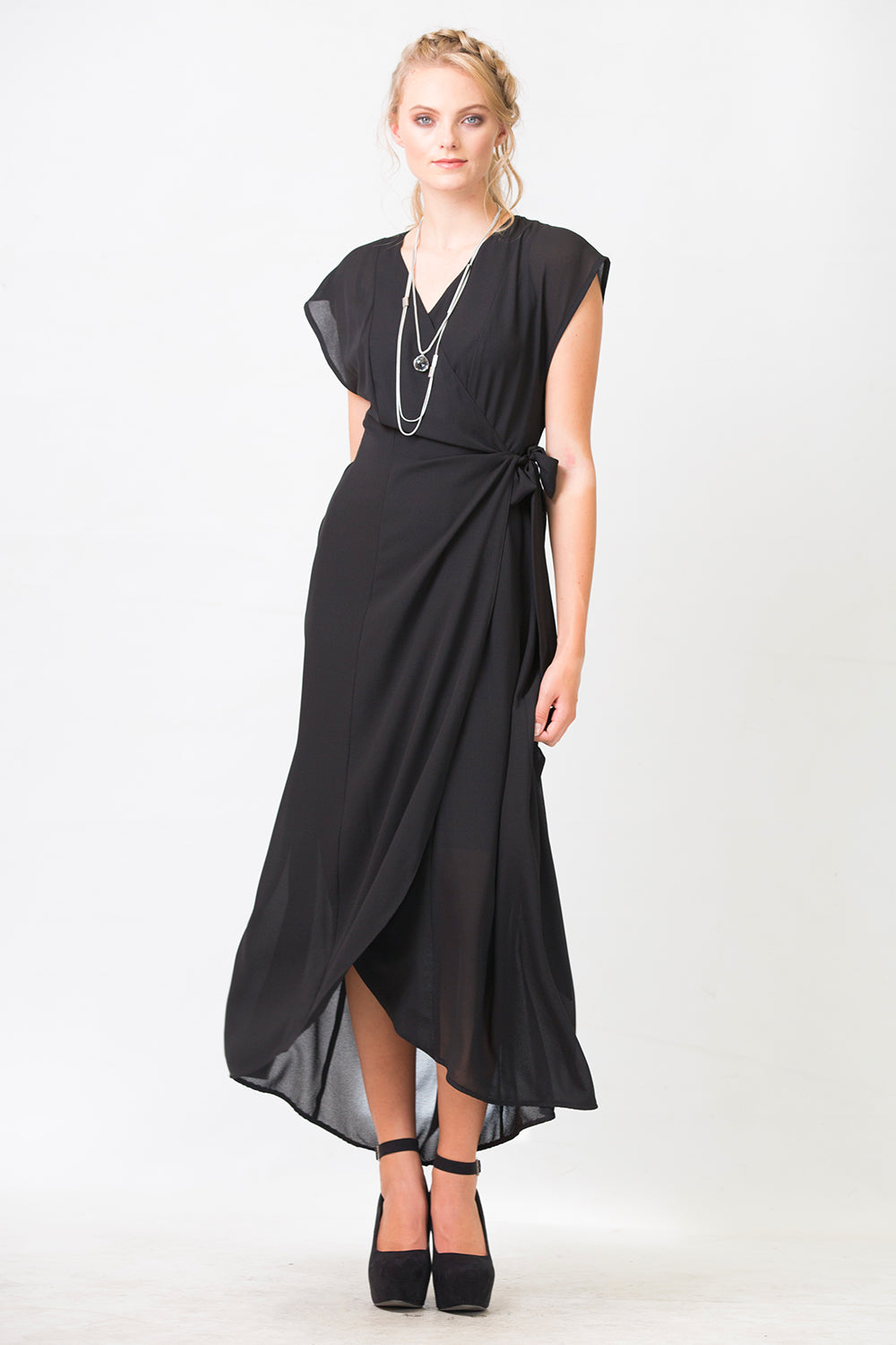 Gretchen 2 Dress Black | Long Sheer Wrap Dresses | Occasion Dresses in NZ