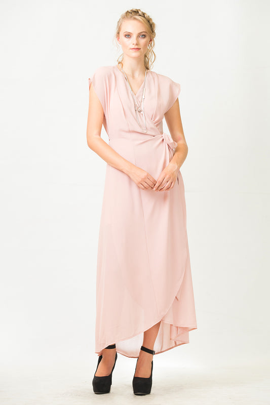 Gretchen 2 Dress Pink | Long Sheer Wrap Dresses | Occasion Dresses in NZ