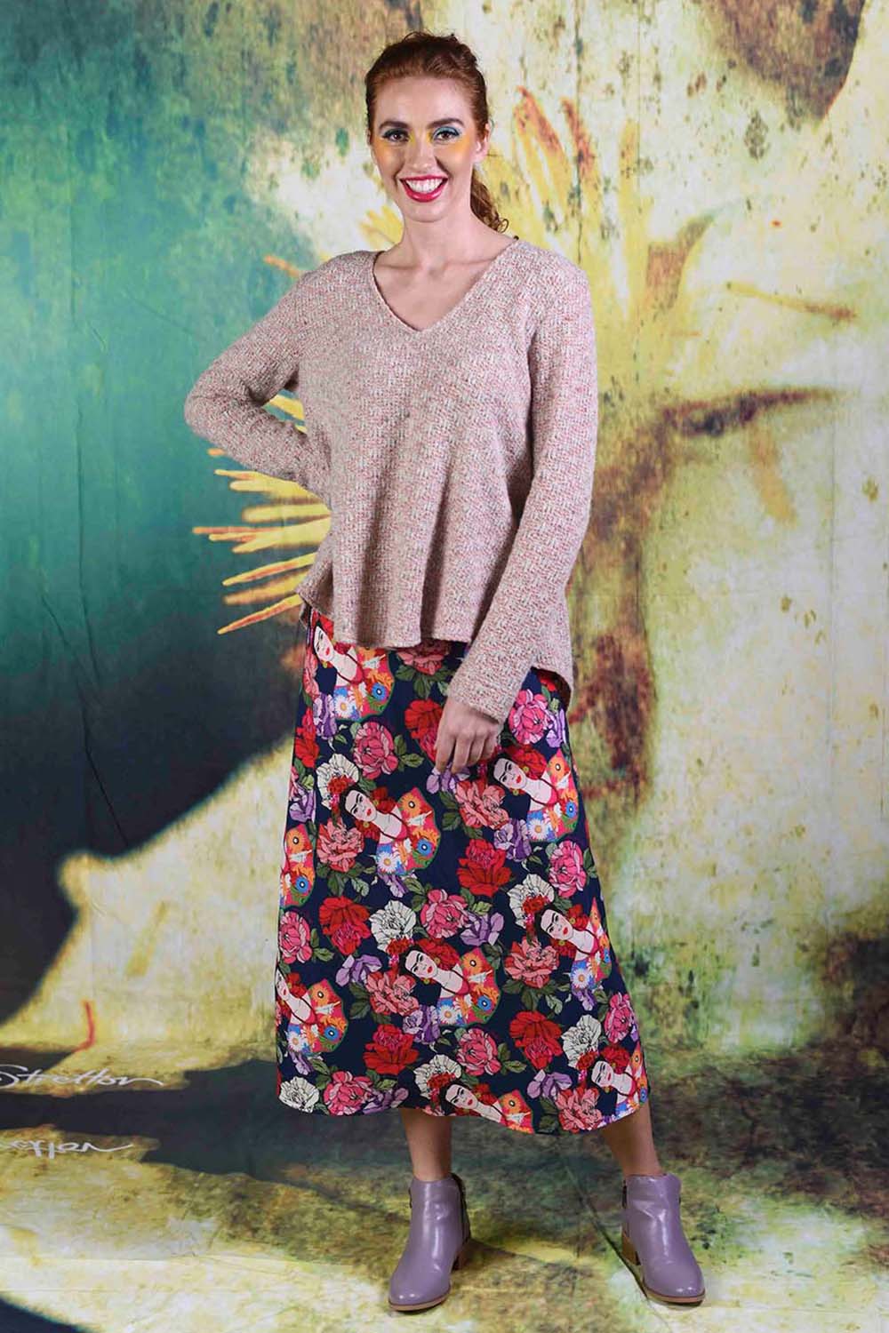 Model wearing the Annah Stretton Gretel Grace Knit in creme