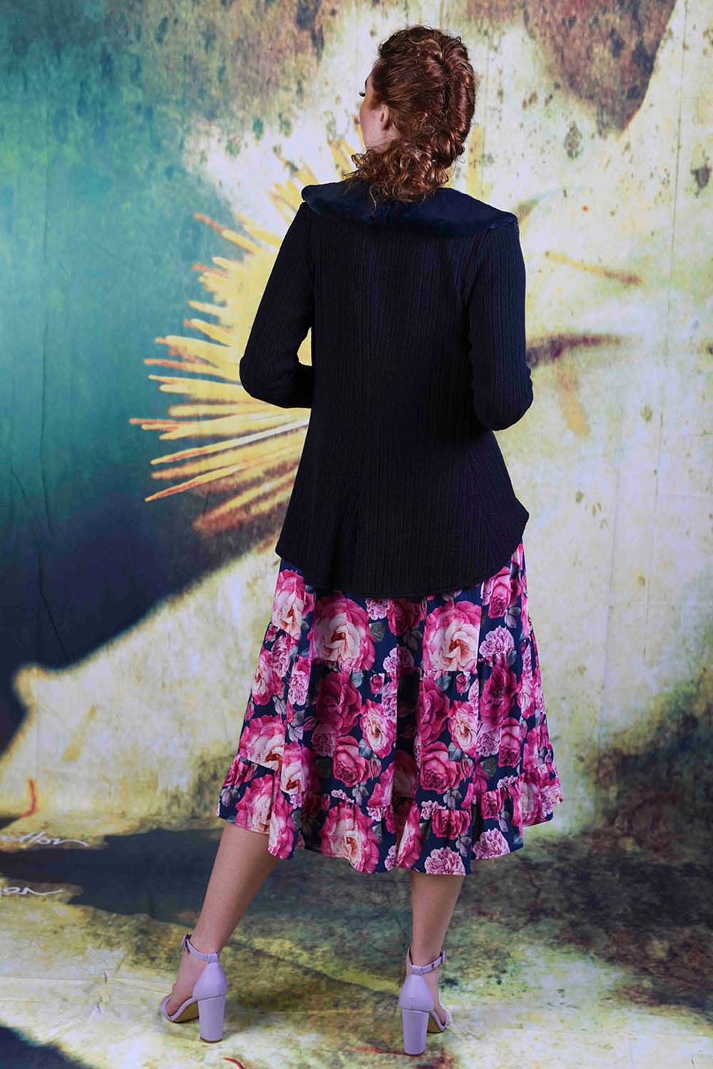 Back of the navy Jungle Erin cardi by Annah Stretton