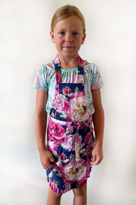 Kids Apron - Navy Peony - SALE