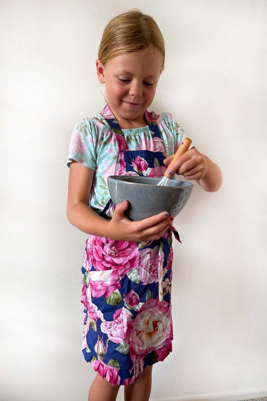 Kids Apron - Navy Peony - SALE