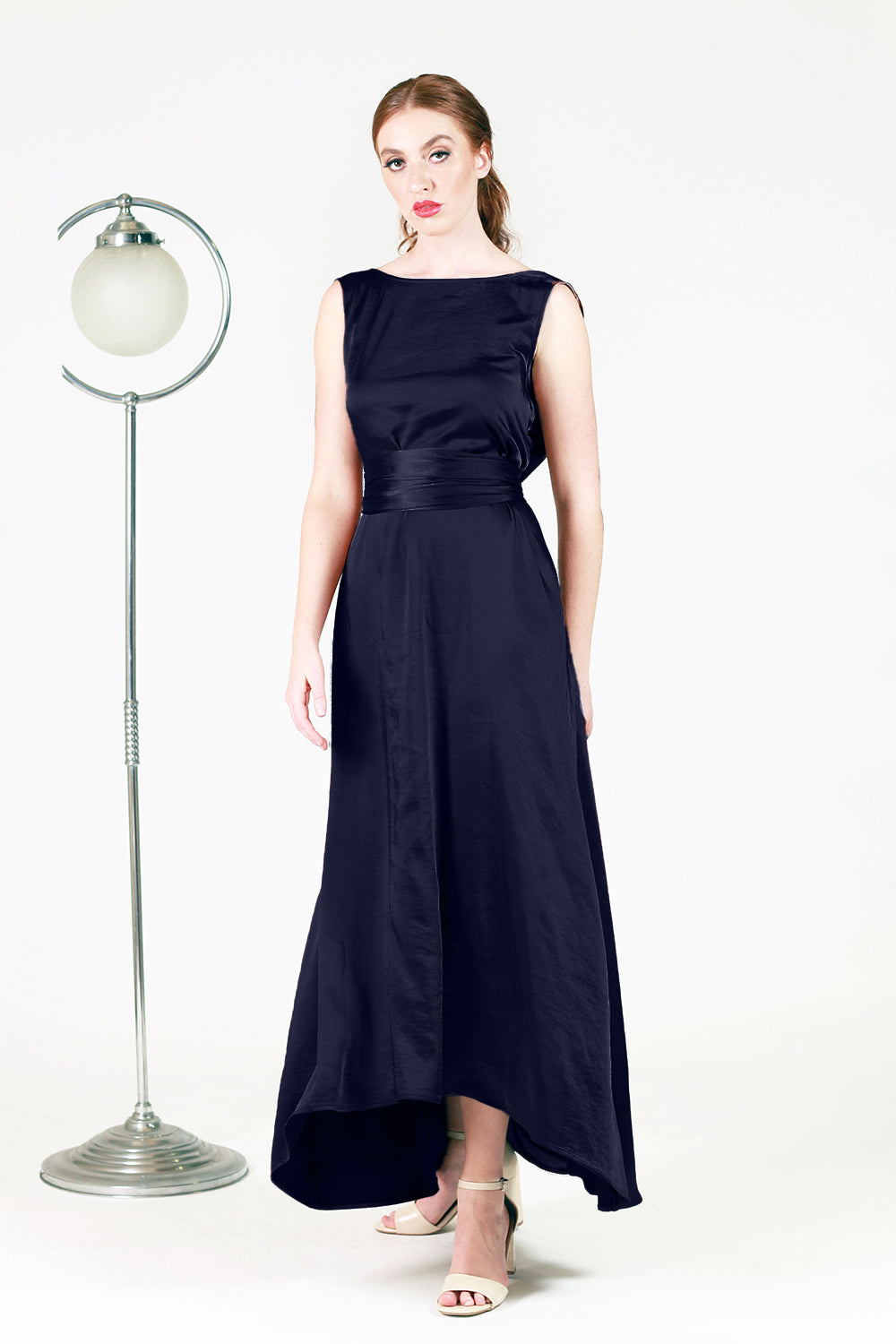 kyra bella bridesmaid dress in navy with cowl neck or high neck reversable