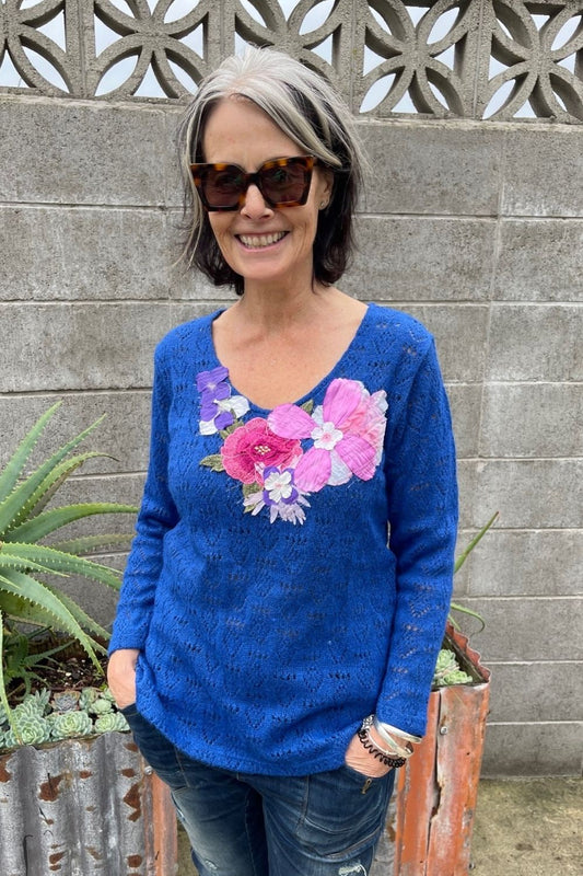 Bespoke Lacey Motif Jumper - Blue