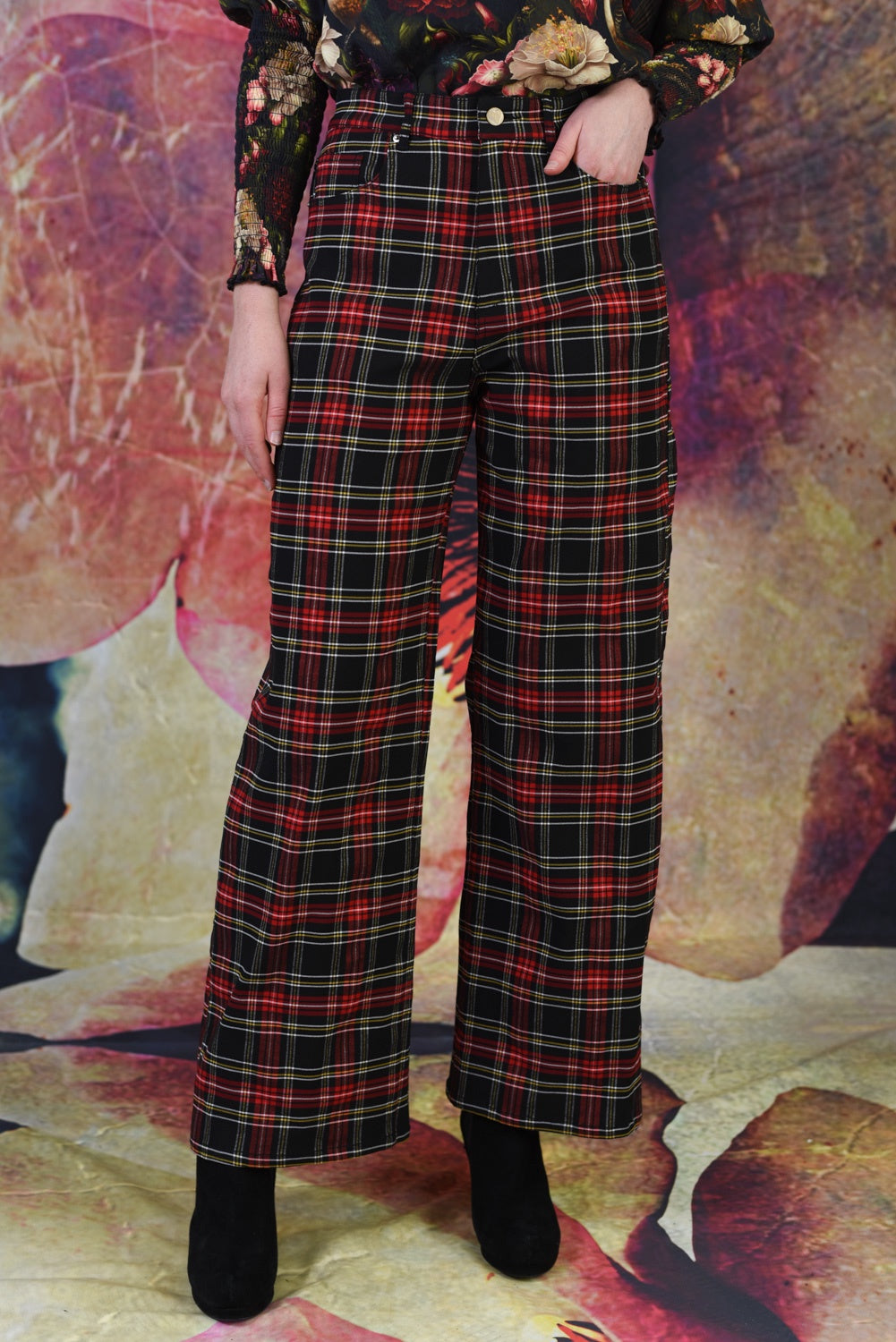 Wide Leg High Waisted Red Tartan Trousers Red Plaid Pants Red Casual Pants Buy Red High Waist Floor Pants