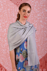 model wearing grey penelope scarf
