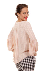 poison ivy top in pink with puff sleeve and front tie