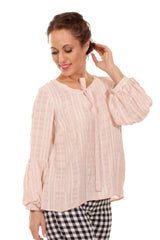 poison ivy top in pink with puff sleeve and front tie