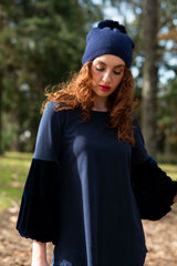 Designer head accessory pom pom beanie navy