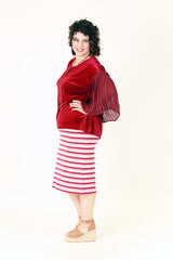 queenie pink striped bodycon midi skirt