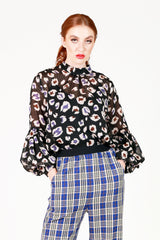 renne high neck puff sleeve spot top