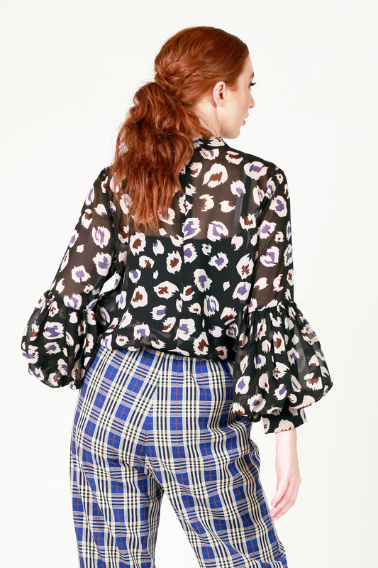 renne high neck puff sleeve spot top