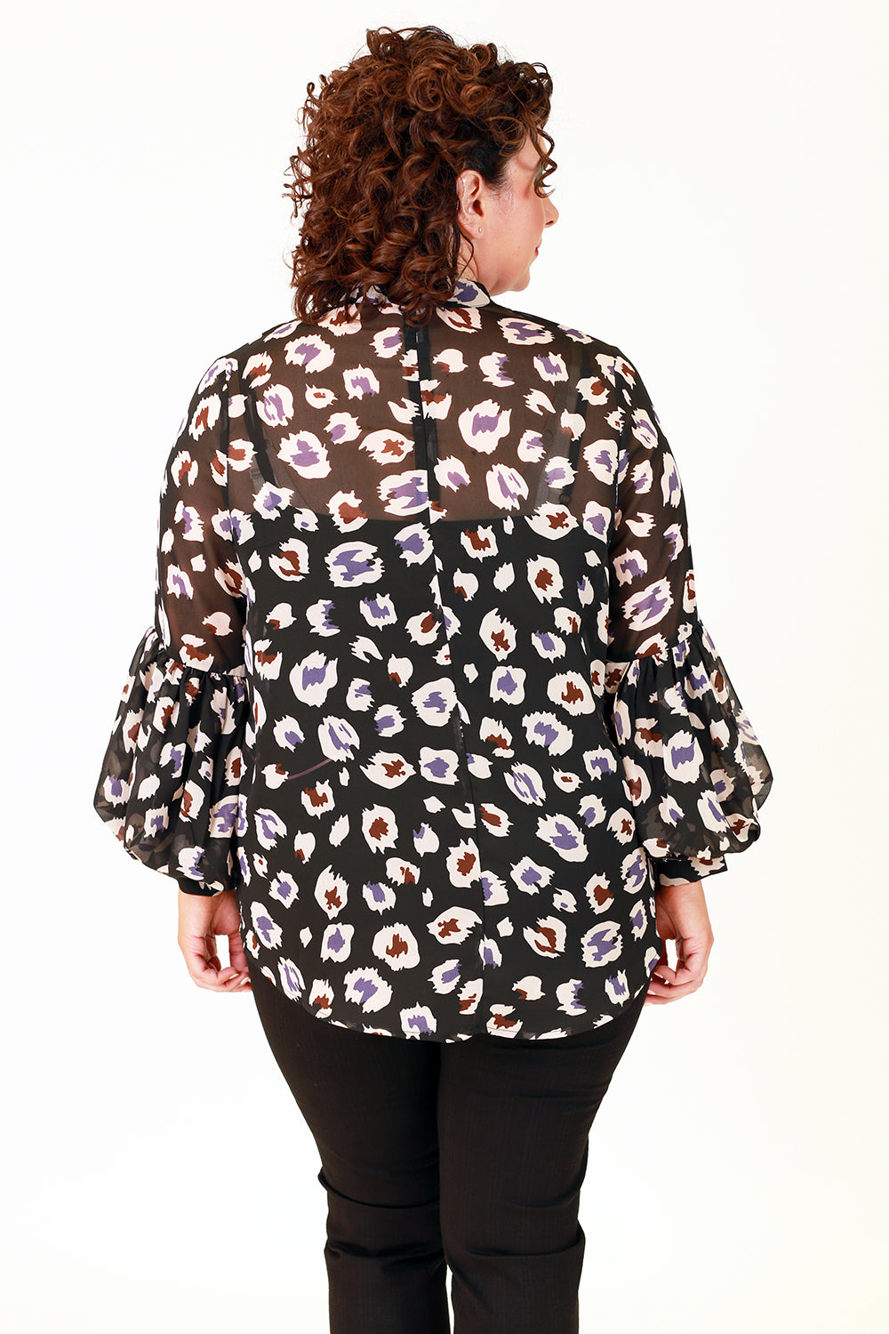 renne high neck puff sleeve spot top