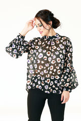 renne high neck puff sleeve spot top