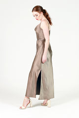 ruby bridesmaid maxi dress in beige with cowl neck 