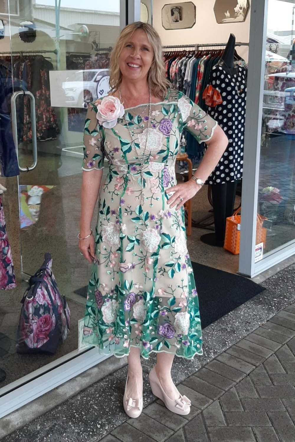 Kelly in Spring Angel embroidered mesh dress by Annah Stretton