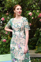Model in Spring Angel embroidered mesh dress by Annah Stretton