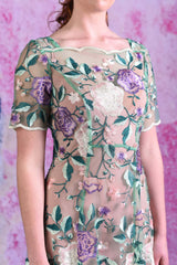 Model in Spring Angel embroidered mesh dress by Annah Stretton