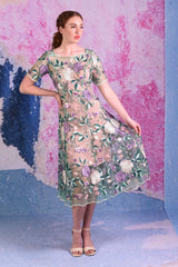 Model in Spring Angel embroidered mesh dress by Annah Stretton