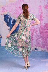 Model in Spring Angel embroidered mesh dress by Annah Stretton