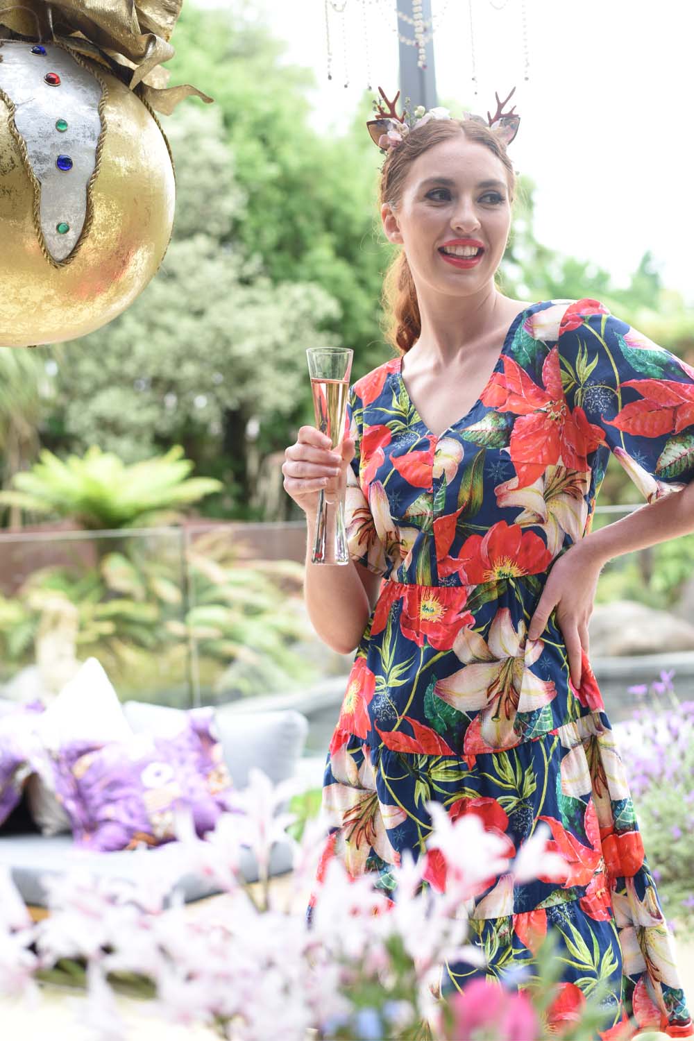 model wearing sunday sonny navy dress
