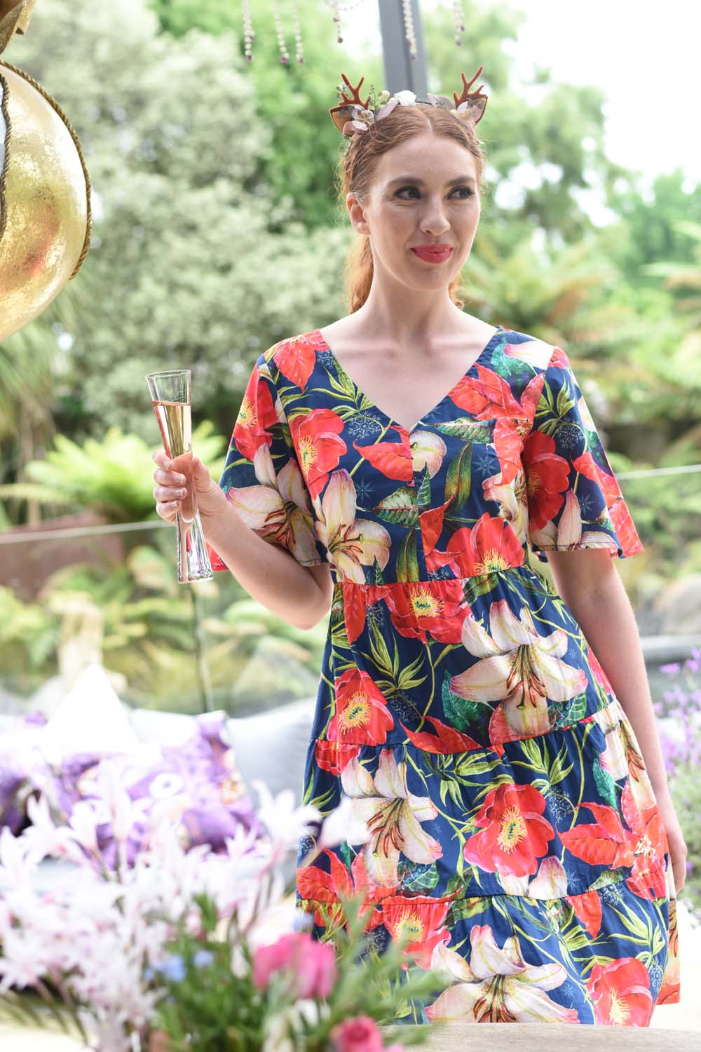 model wearing sunday sonny navy dress