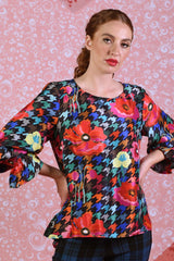 model wearing sunny silky red poppy top