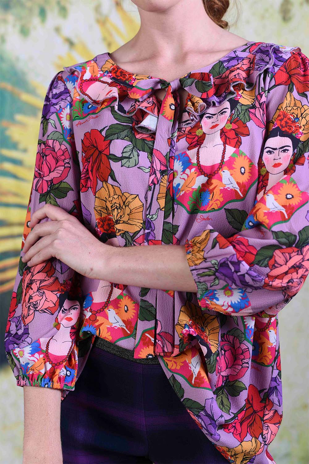 Close-up of Tiger Liana top in mauve