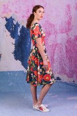 model wears virginia christy navy dress