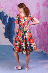 model wears virginia christy navy dress