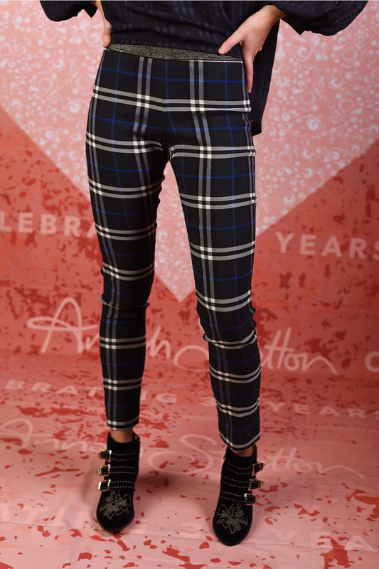 model wearing vita azure checkered pants