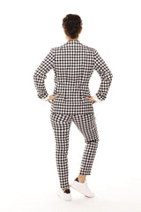 winn black and white checkered jacket, blazer style, back view