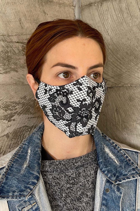 Women's Simplistic Cotton Face Mask (With Helix.iso Filter) - Grey Lace Floral