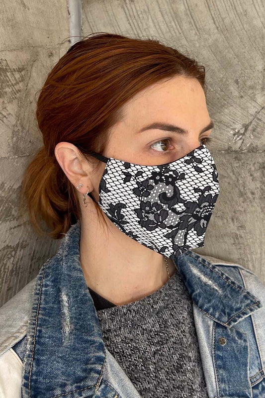 Women's Simplistic Cotton Face Mask (With Helix.iso Filter) - Grey Lace Floral
