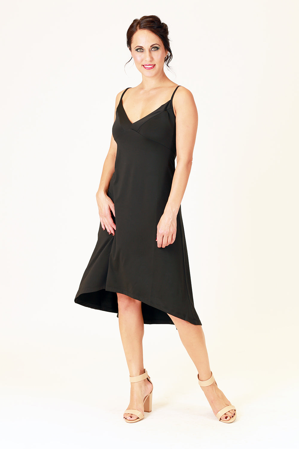 zita zara aline slip in black, v neckline 